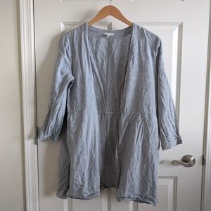 Eileen Fisher Handkerchief Linen Long Open Front Kimono Jacket Blue Medium